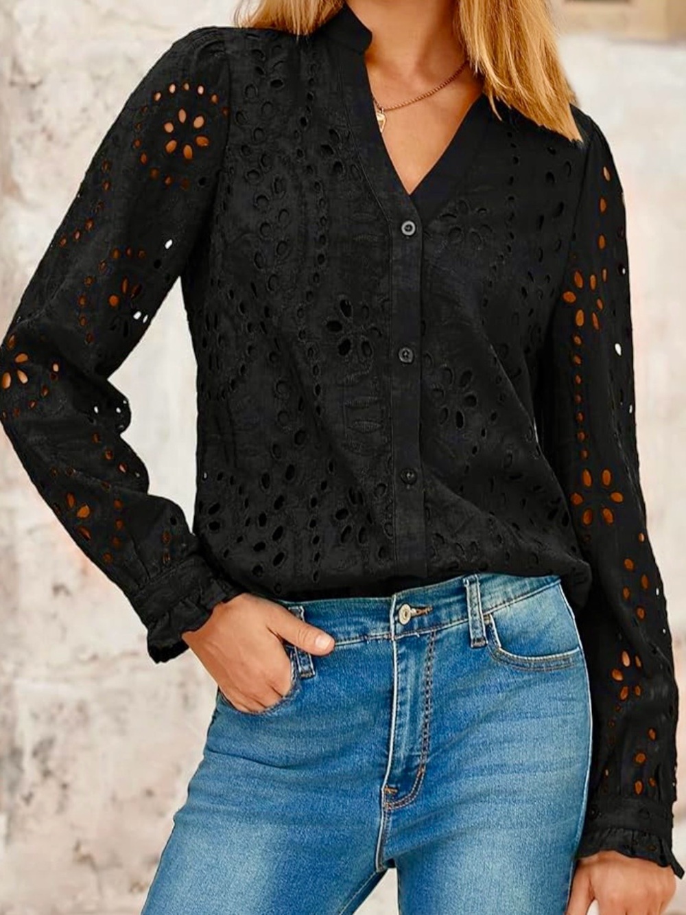 Black Broderie Blouse